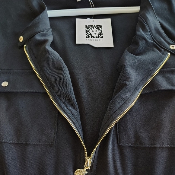Anne Klein Black Knit Gold Zip Top Blouse M - Picture 7 of 9